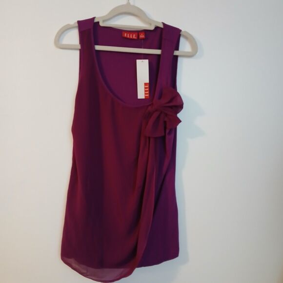 Elle Purple Bow Detail Round Neck Sleeveless Top Medium EL20027 New - Picture 1 of 9